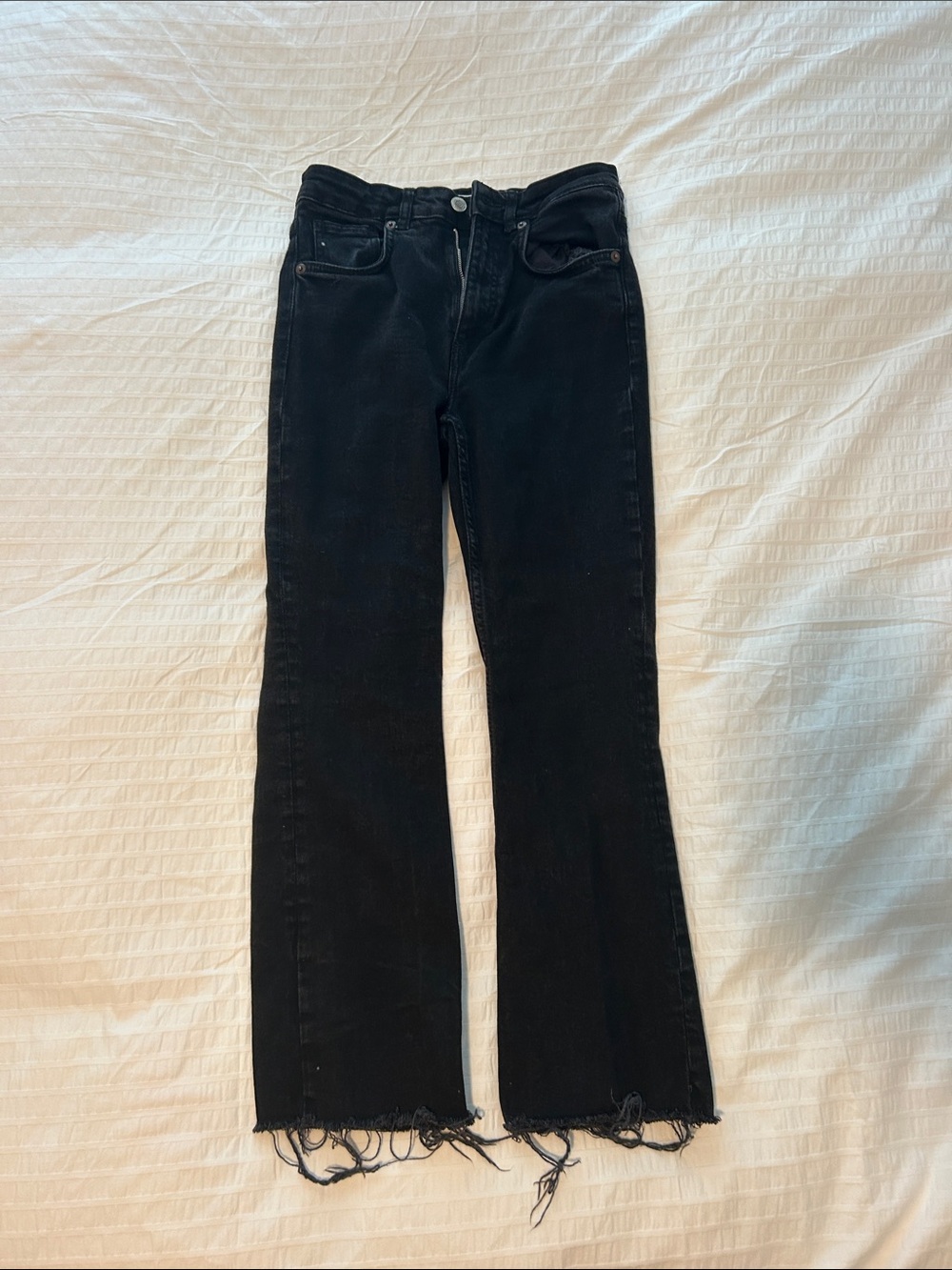 Zara Women’s Black Raw-Hem Flare Jeans